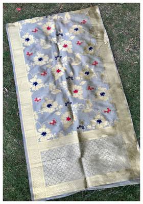 Grey Banarasi silk dupatta 1