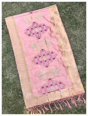 Peach Banarasi silk dupatta 1