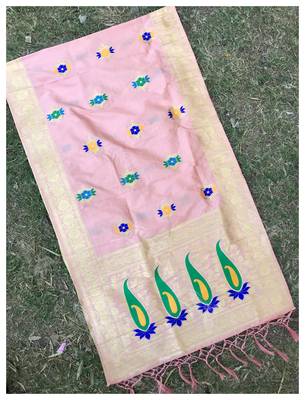 Peach Banarasi silk dupatta 1