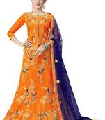 Orange Embroidered Art Silk Semi Stitched Lehenga