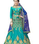 Sea-Green Embroidered Art Silk Semi Stitched Lehenga
