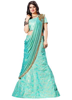 Sky-Blue Woven Silk Semi Stitched Lehenga 1