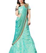 Sky-Blue Woven Silk Semi Stitched Lehenga