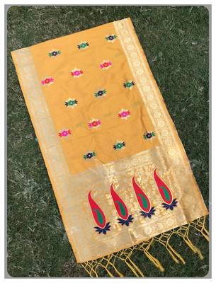 Yellow Banarasi silk dupatta 1