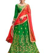 Green Embroidered Art Silk Semi Stitched Lehenga