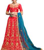 Pink Embroidered Art Silk Semi Stitched Lehenga