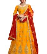 Yellow Embroidered Silk Semi Stitched Lehenga
