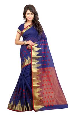 Blue Woven Cotton Silk Saree With Blouse 1
