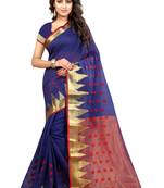 Blue Woven Cotton Silk Saree With Blouse
