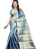 Sky Blue Woven Banarasi Silk Saree With Blouse