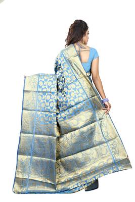 Sky Blue Woven Banarasi Silk Saree With Blouse 2
