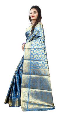 Sky Blue Woven Banarasi Silk Saree With Blouse 3
