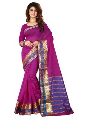 Purple Woven Cotton Silk Saree With Blouse 1