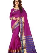Purple Woven Cotton Silk Saree With Blouse