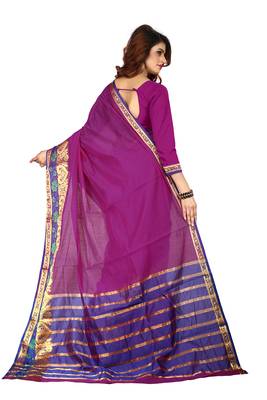 Purple Woven Cotton Silk Saree With Blouse 2