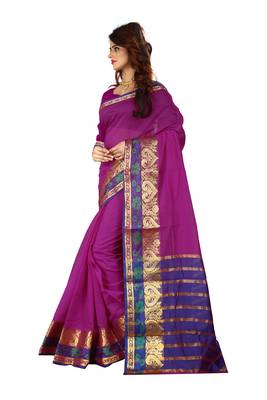 Purple Woven Cotton Silk Saree With Blouse 3