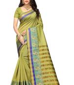 Green Woven Cotton Silk Saree With Blouse