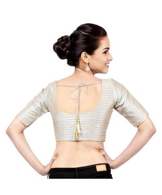 Grey Tafeta Padded Designer Ready Made Saree Blouse 1