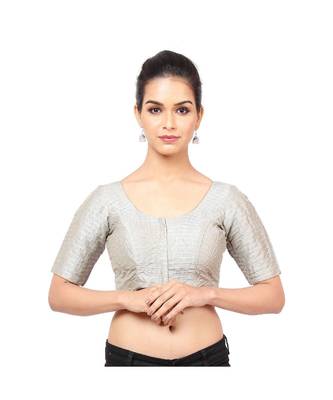 Grey Tafeta Padded Designer Ready Made Saree Blouse 2