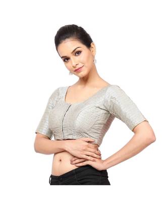 Grey Tafeta Padded Designer Ready Made Saree Blouse 3