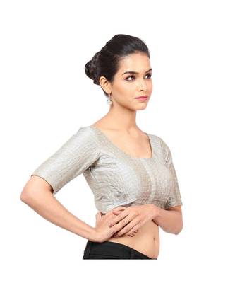 Grey Tafeta Padded Designer Ready Made Saree Blouse 4