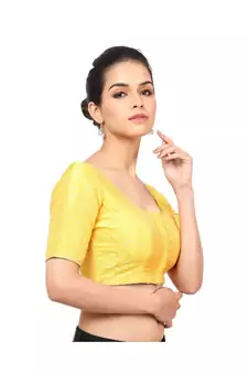 Yellow Tafeta  Padded Designer Ready Made Saree Blouse
