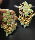 Green Pink Meenakari Pearl Kundan Dangle Earrings
