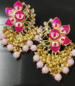 Magenta Pink Meenakari Pearl Kundan Dangle Earrings