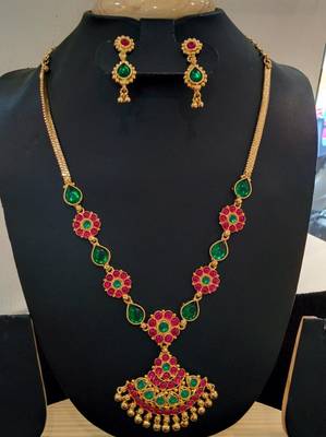 Georgeous  Gold Plated Multi Colour Kundans Necklace Set 1
