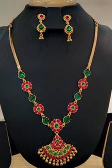 Georgeous  Gold Plated Multi Colour Kundans Necklace Set