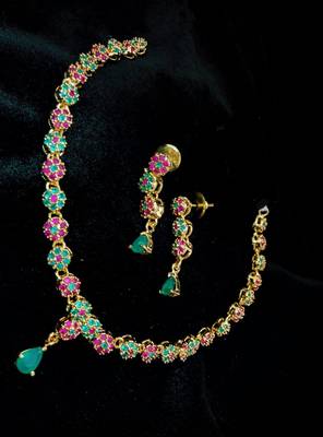 Georgeous Gold Plated Multi Colour Stones Necklace Sets 1