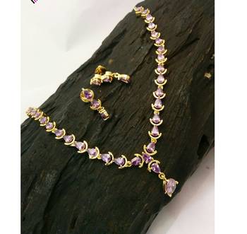 Cz  Blue Colour Necklace Set 1