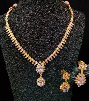 Cz,  White Colour Necklace Set 1