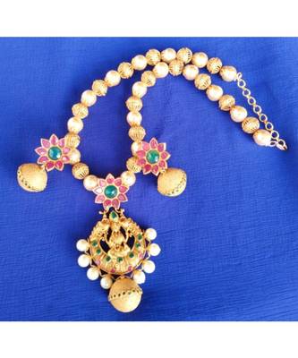 Georgeous  Gold Plated Pearls Laxmi Necklace Set 1