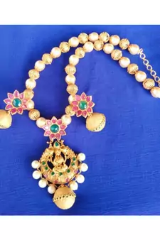 Georgeous  Gold Plated Pearls Laxmi Necklace Set