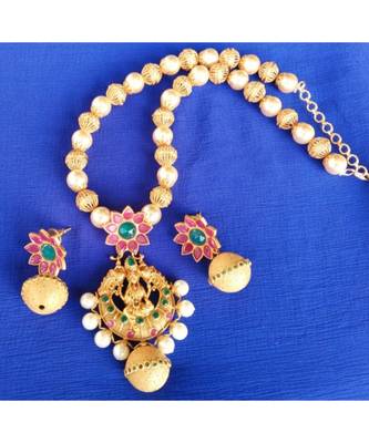 Georgeous  Gold Plated Pearls Laxmi Necklace Set 2