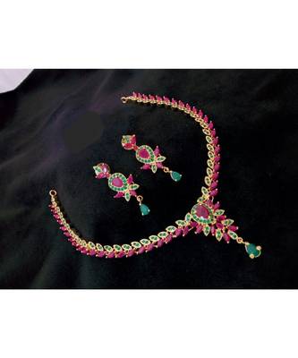 Georgeous Gold Plated Ruby And Embroled Necklace Set 1
