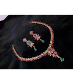 Georgeous Gold Plated Ruby And Embroled Necklace Set