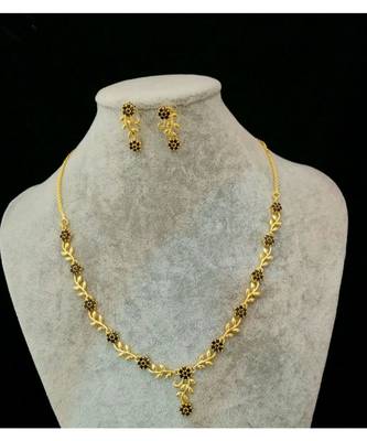 Black Agate Leaf Shape Necklace Set 1