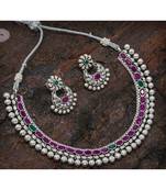 Silver Necklace Set With Kundans