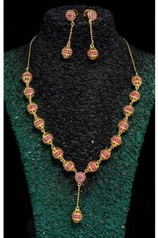 Cubic Zirconia Stones Pink Necklace Set
