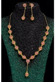 Cubic Zirconia Stones Pink Necklace Set