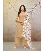 Beige & White Jam Cotton Women's Dress Material With Printed Cotton Dupatta