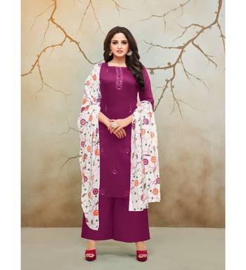 Magenta & White Jam Cotton Women's Dress Material With Printed Cotton Dupatta 1