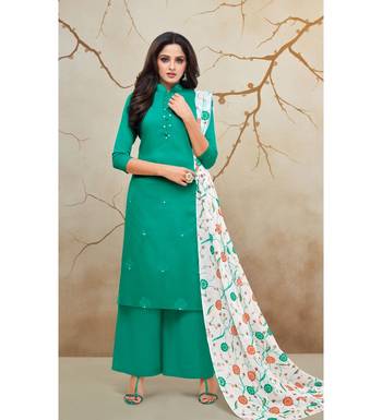 Teal & White Jam Cotton Women's Dress Material With Printed Cotton Dupatta 2