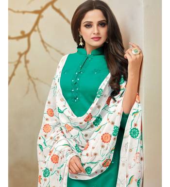 Teal & White Jam Cotton Women's Dress Material With Printed Cotton Dupatta 4