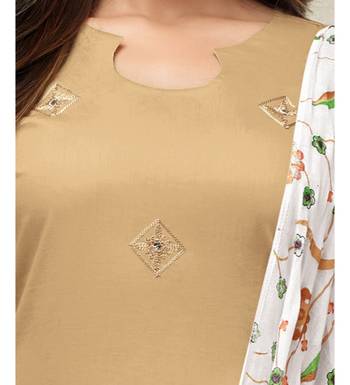 Beige & White Jam Cotton Women's Dress Material With Printed Cotton Dupatta 4