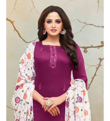 Magenta & White Jam Cotton Women's Dress Material With Printed Cotton Dupatta 2