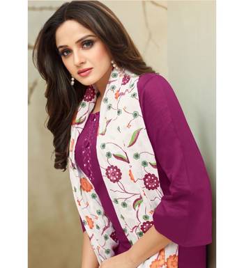 Magenta & White Jam Cotton Women's Dress Material With Printed Cotton Dupatta 3