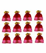 Silk and Velvet Fabric Ethnic Potli Pouch with Criss-Cross Gota Strips (Multicolour)-Set of 12    